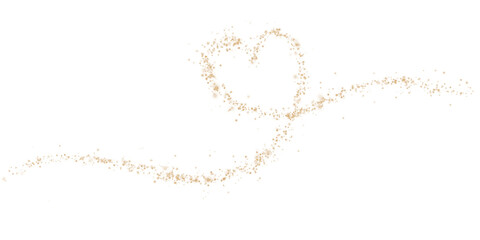 Orange star trail in the shape of a heart. Shimmering dust flying and leaving behind a heart-shaped trail. Bright dust particles glow with the special festive light of Christmas. PNG.  