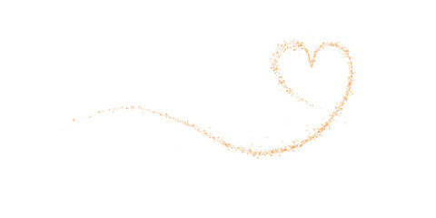 Golden star trail in the shape of a heart. Shimmering dust flying and leaving behind a heart-shaped trail. Bright dust particles glow with the special festive light of Christmas. PNG. 