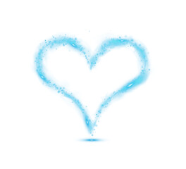 Blue star trail in the shape of a heart. Shimmering dust flying and leaving behind a heart-shaped trail. Bright dust particles glow with the special festive light of Christmas. PNG.