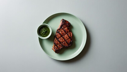 Churrasco Grilled Pork Chop Close-up Top View with Copy Space