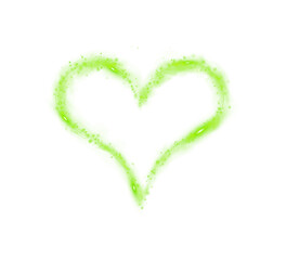 Green star trail in the shape of a heart. Shimmering dust flying and leaving behind a heart-shaped trail. Bright dust particles glow with the special festive light of Christmas. PNG. 