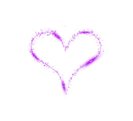 Purple star trail in the shape of a heart. Shimmering dust flying and leaving behind a heart-shaped trail. Bright dust particles glow with the special festive light of Christmas. PNG. 