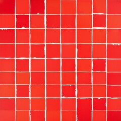 a grid of uniformly sized square tiles in warm autumnal reds, from deep maroon to bright crimson, delineated by crisp white lines.