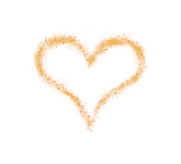 Orange star trail in the shape of a heart. Shimmering dust flying and leaving behind a heart-shaped trail. Bright dust particles glow with the special festive light of Christmas. PNG.