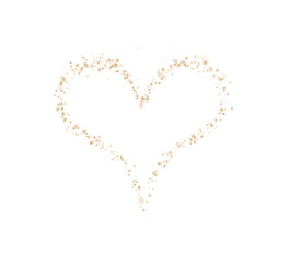 Golden star trail in the shape of a heart. Shimmering dust flying and leaving behind a heart-shaped trail. Bright dust particles glow with the special festive light of Christmas. PNG. 