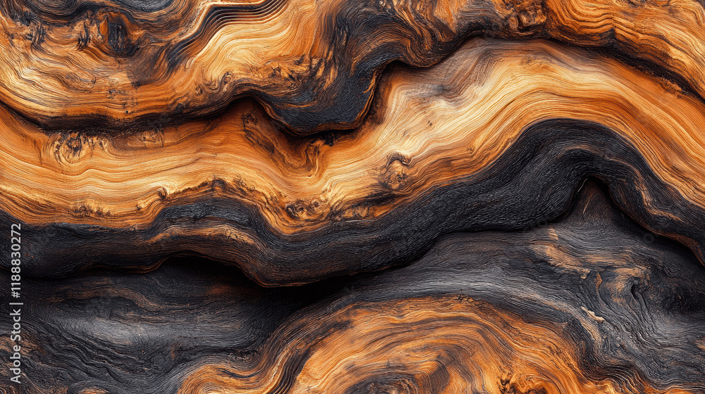 Poster seamless swirling wood pattern featuring rich brown and orange tones, creating a dynamic and captiva