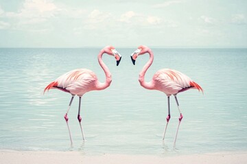 Obraz premium pink flamingos in water