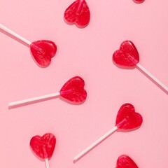 heart-shaped lollipops seamless pattern on a pink background, the concept of love relation