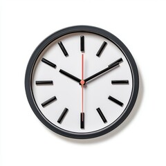 A modern wall clock featuring a minimalist design with black and white elements and a prominent red second hand.