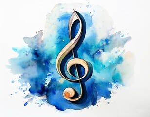 Treble key, treble clef illustration watercolor blue note, range, music