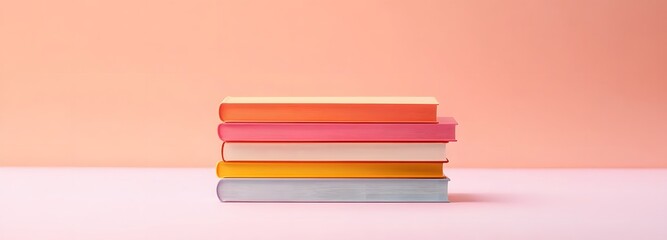 Fototapeta premium A beautifully arranged stack of vibrant books on a clean, light-colored background