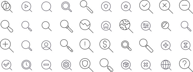 Magnifying Glass Modern Outline Style Icons for Design, Cards, Apps, Social Networks