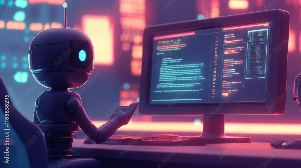 Poster ai chatbots working and chatting in computer, generative ai illustration