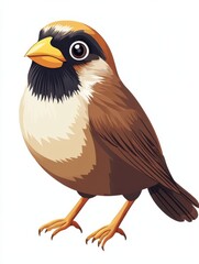 Fototapeta premium Cartoon sparrow with playful expression, logo style illustration