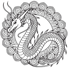 Drawing dragon for coloring book.