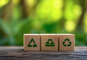 Eco-Friendly Recycling: Wooden Blocks Symbolize Sustainable Practices.