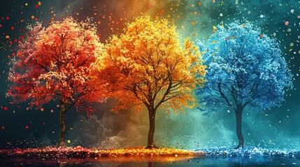 Forest Seasons: A tree transforming through spring, summer, fall, and winter