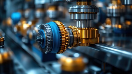 Fototapeta premium Close-up of industrial machinery gears and components.