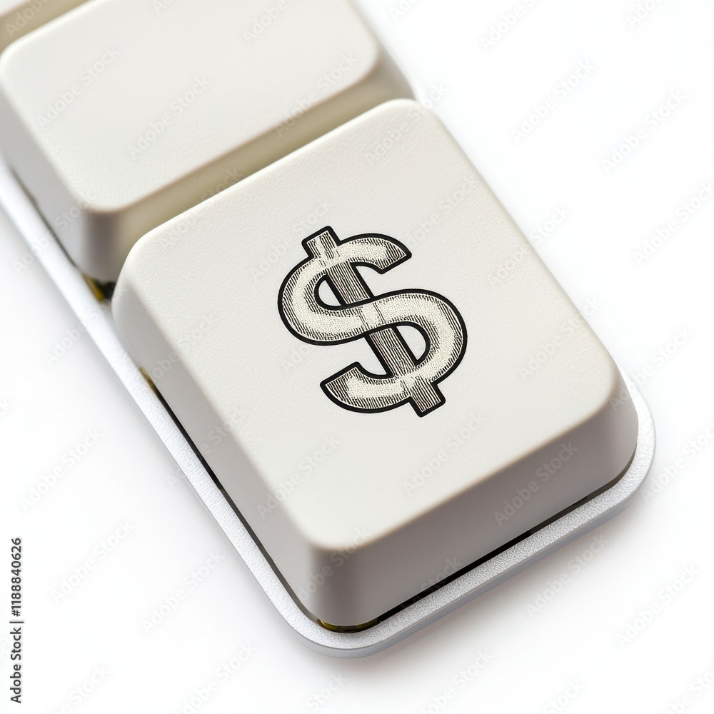 Poster a close-up of a computer keyboard key featuring a dollar sign, symbolizing finance, commerce, and di