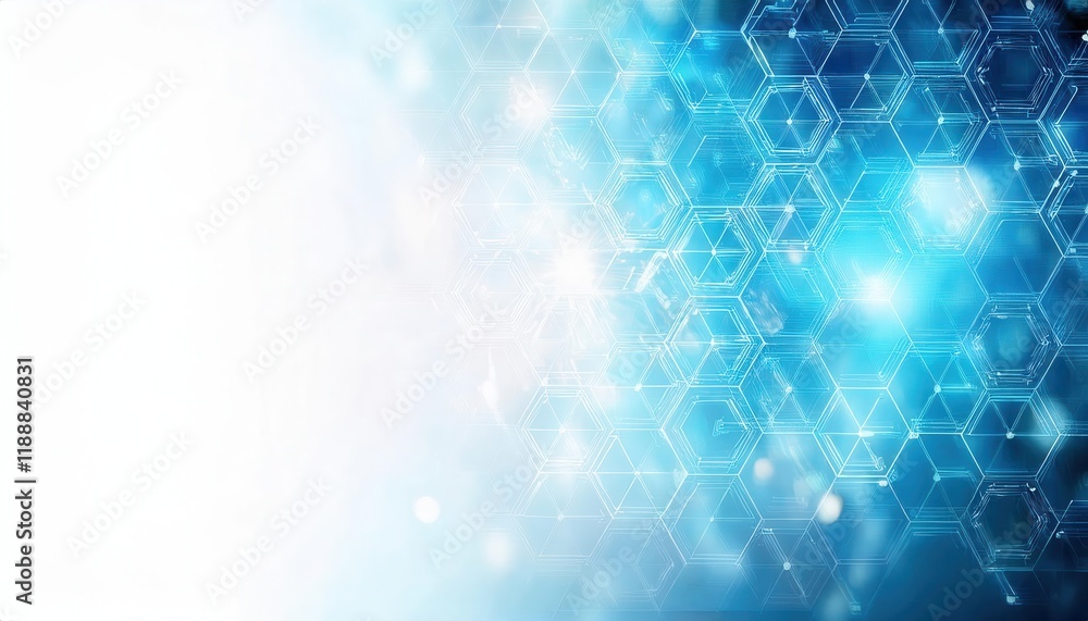 Poster abstract blue hexagonal pattern with gradient light effect, futuristic geometric design, perfect for technology background or digital interfaces