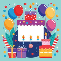 Birthday Dreamscape, Birthday decoration, Colorful candle, Cake, and balloons Party Celebration.
