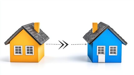 Home Relocation:  Yellow house moves to blue. New beginnings!