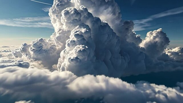 Aerial view massive cumulus cloudscape over ocean