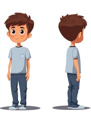 Obraz premium Front, side, and back views of a kid boy character constructor for animation. Flat cartoon style modern illustration isolated on white background. illustration