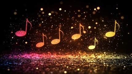 Glitter, Lights, and Musical Notes A Vibrant Background for Entertainment and the Arts