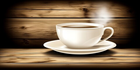Obraz premium Aromatic Coffee in White Cup on Rustic Wooden Table Background