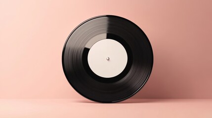 Black vinyl record with white label, pink background. Perfect for music, retro, or vintage themed projects.