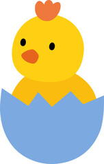 Chick in cracked egg flat vector. 
Cute eggshell chick isolated.
Newborn chick.
Easter icon.
Transparent background.