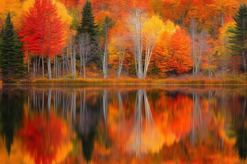 Obraz premium Autumnal Forest Reflection In Still Water