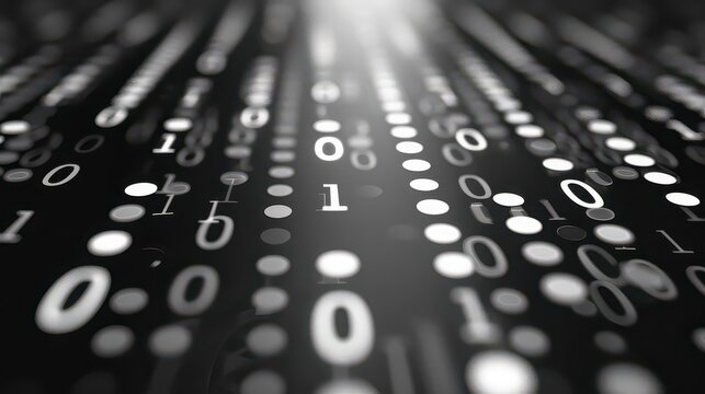 Digital binary code streaming across a black background 