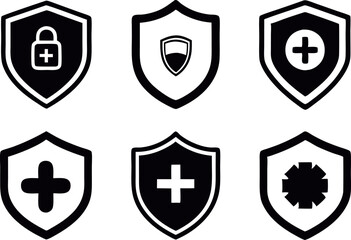 Health protection shield icon  set vector
