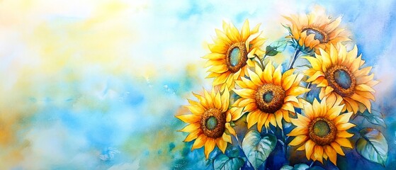 Obraz premium A Vibrant sunflowers in colorful background, radiating joy and warmth