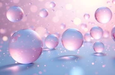 Pink bubbles in water. Pastel colors background.