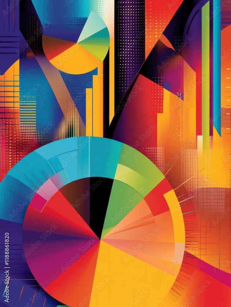 Aufkleber vibrant abstract asset allocation, a dynamic blend of colorful pie charts and graphs illustrating st