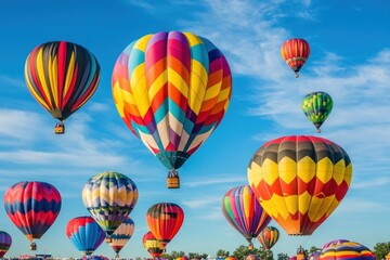 Obraz premium Colorful Hot Air Balloons Soaring in a Blue Sky