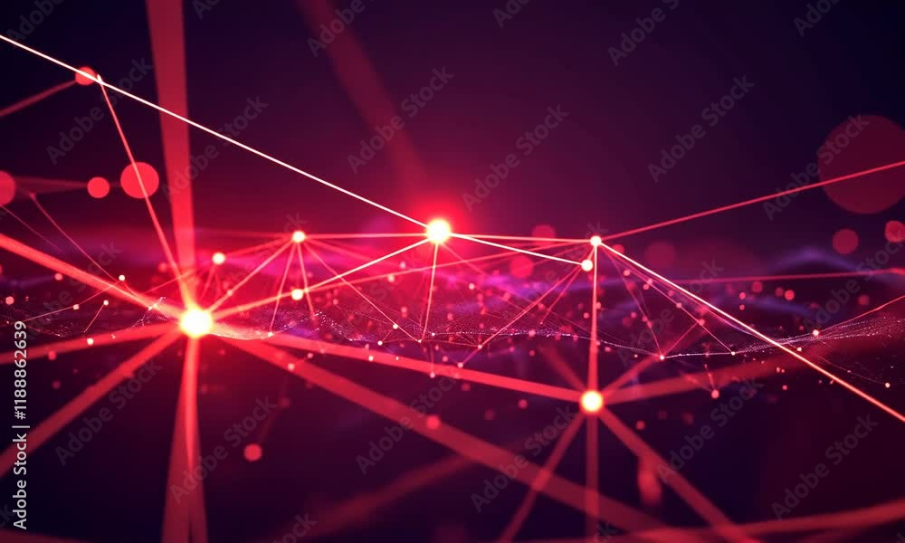 Wall mural abstract red network connection lines and dots.