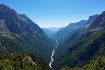 Towering Peaks and Lush Forests: A Panoramic Mountain Landscape