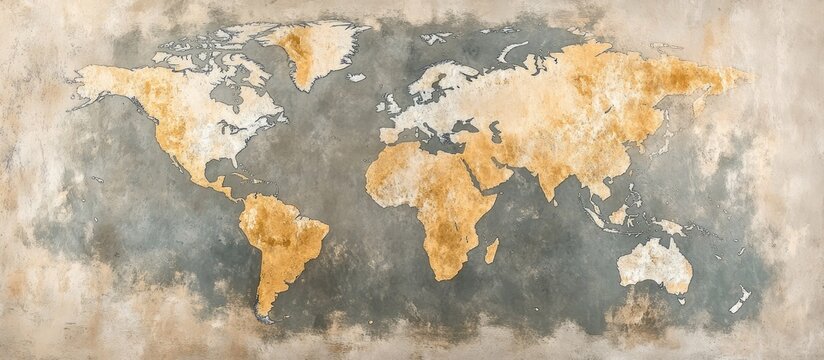 Fototapeta A vintage world map background with an aged paper texture and faded outlines of continents, suitable for design projects or historical illustrations