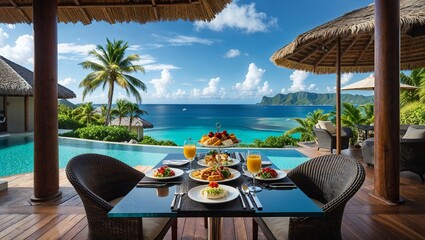 Tropical resort hotels offer beachfront restaurants with exotic ocean views for the perfect summer vacation