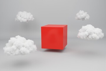 Red Cube Among Clouds