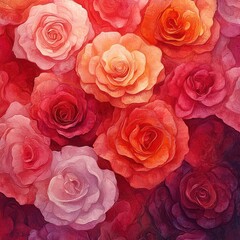 Colorful Roses in Varied Shades with Soft Illustrative Texture