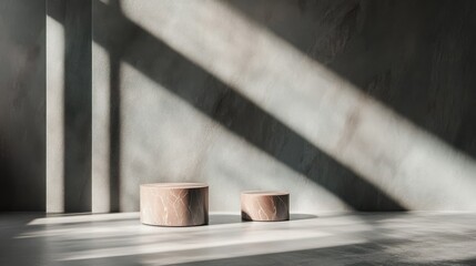 Gray background with soft, diffused lighting casting beautiful shadows on a displayed product, lights, product presentation, industry illustration