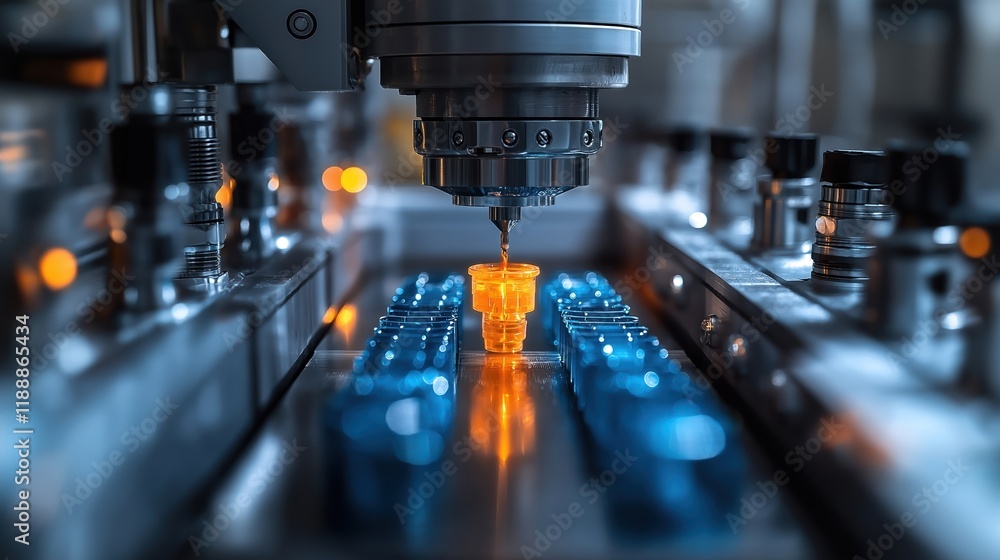 Poster advanced injection molding machine produces plastic parts with high precision. modern manufacturing 
