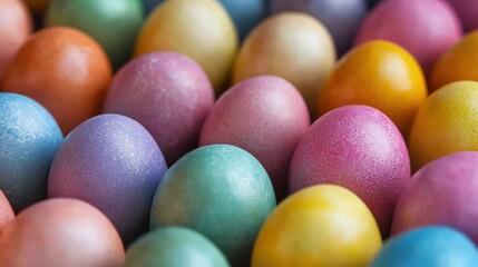 Colorful pastel easter eggs in a close-up view..