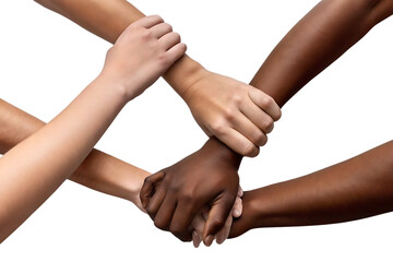 Multicultural diversity joining of hands handshake togetherness isolated on white background PNG.AI GENERATED