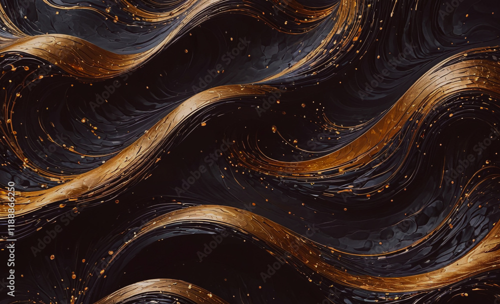 Poster black and gold wave pattern is displayed. the gold is positioned in the middle of the black, creatin